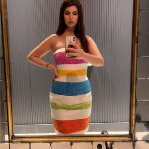 David Meister Elegant Strapless Striped Dress